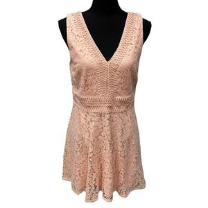 Francesca's Mini Lace Dress Women's Juniors Large Peach Sleeveless Lined Zip Up